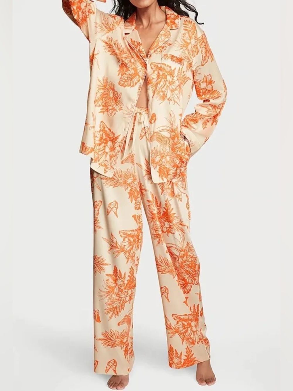 Victoria’s Secret Pajama Set Orange Tropical Toile Size L